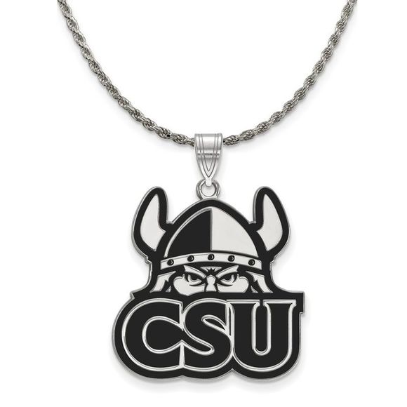 Sterling Silver Cleveland State XL Enamel Pendant Necklace - 24 Inch